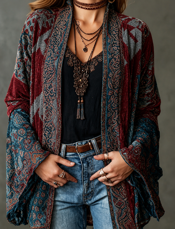 Veste bohème en velours pour femme cet automne, blazer élégant pour les jours froids