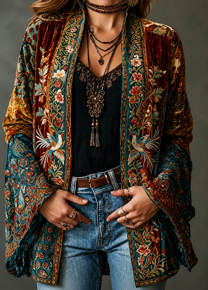 Veste bohème en velours pour femme cet automne, blazer élégant pour les jours froids