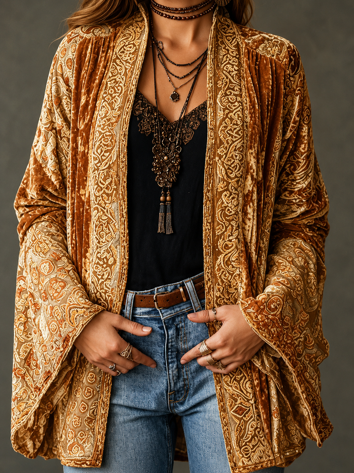 Veste bohème en velours pour femme cet automne, blazer élégant pour les jours froids
