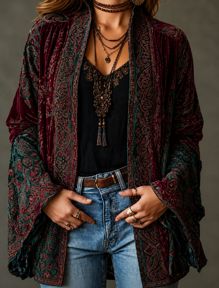 Veste bohème en velours pour femme cet automne, blazer élégant pour les jours froids