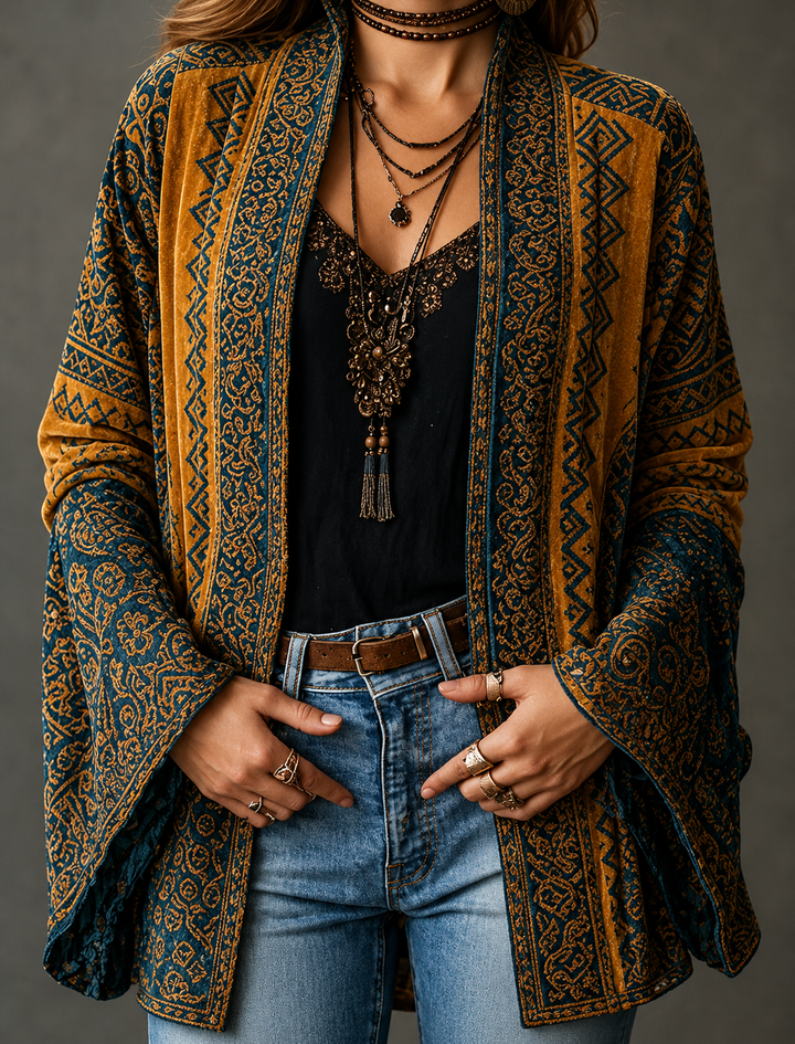 Veste bohème en velours pour femme cet automne, blazer élégant pour les jours froids