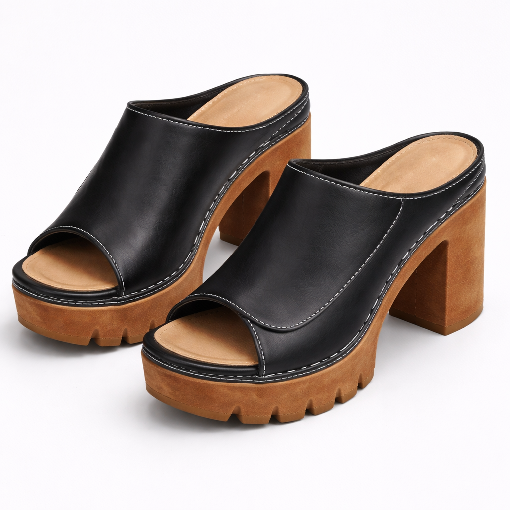 Sandales à plateforme femme en cuir à talon stable et bride pour l'été