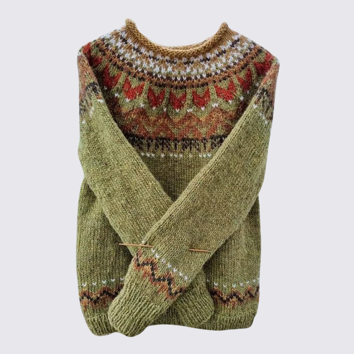 Pull femme en laine à col rond motif Fair Isle pour automne et hiver