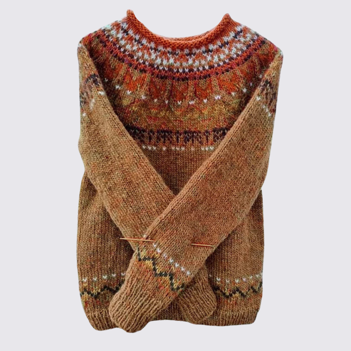 Pull femme en laine à col rond motif Fair Isle pour automne et hiver