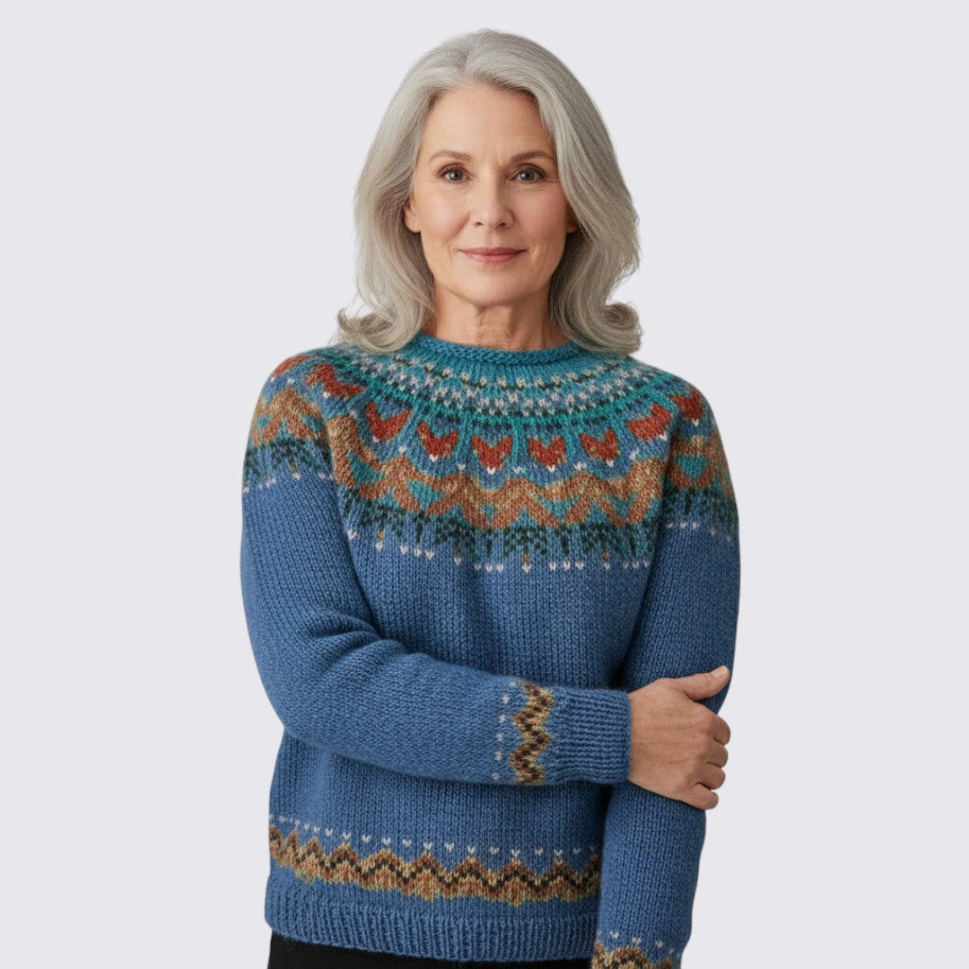 Pull femme en laine à col rond motif Fair Isle pour automne et hiver