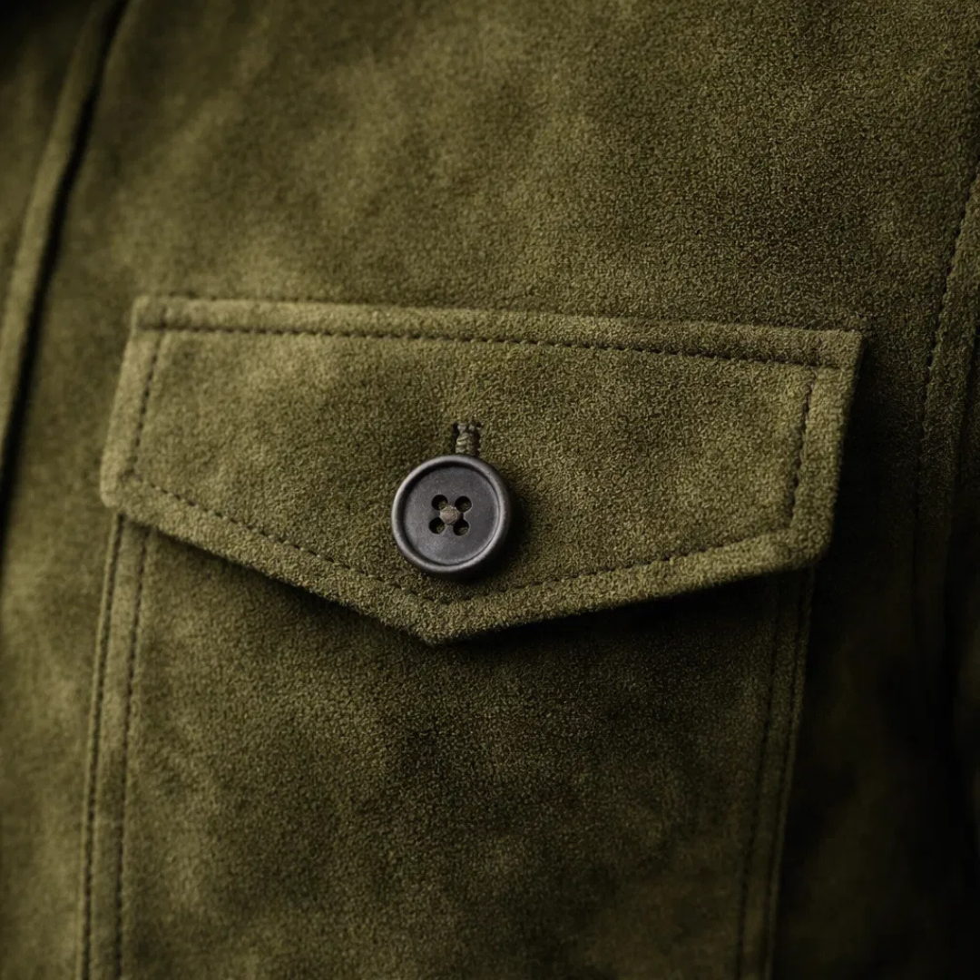 Giacca militare casual da uomo in pelle scamosciata, ideale per l’autunno