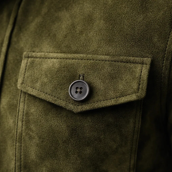 Giacca militare casual da uomo in pelle scamosciata, ideale per l’autunno