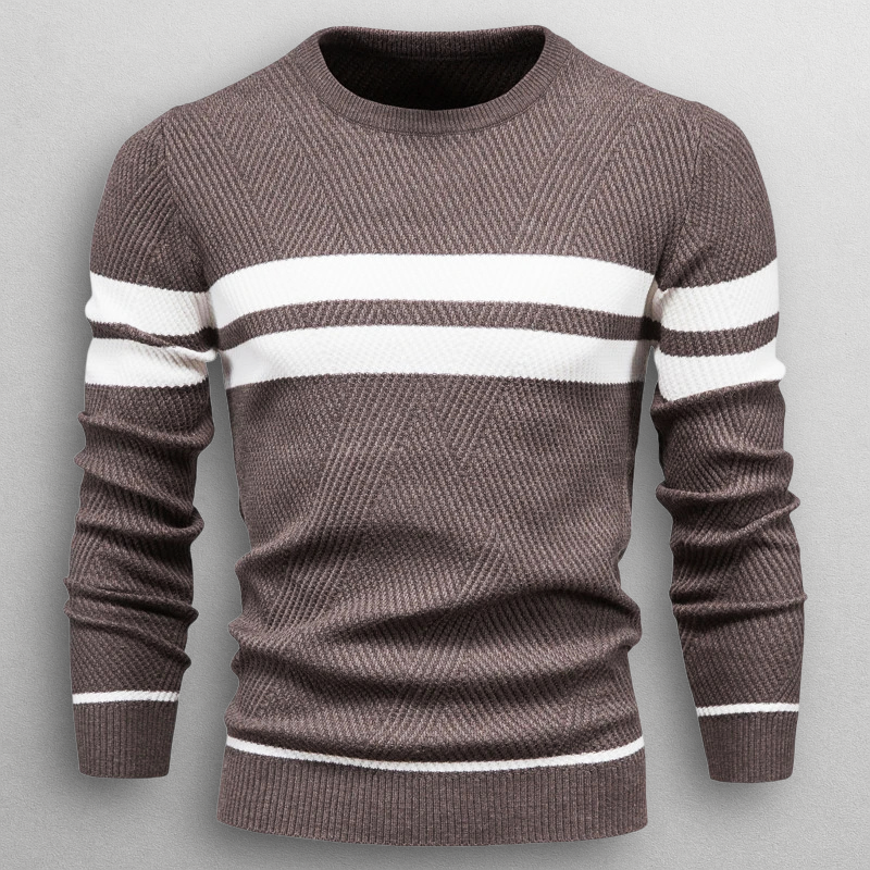 Pull homme rayé en coton à col rond pour l’automne