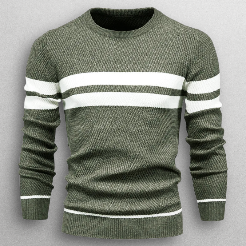 Pull homme rayé en coton à col rond pour l’automne