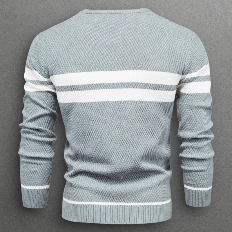 Pull homme rayé en coton à col rond pour l’automne