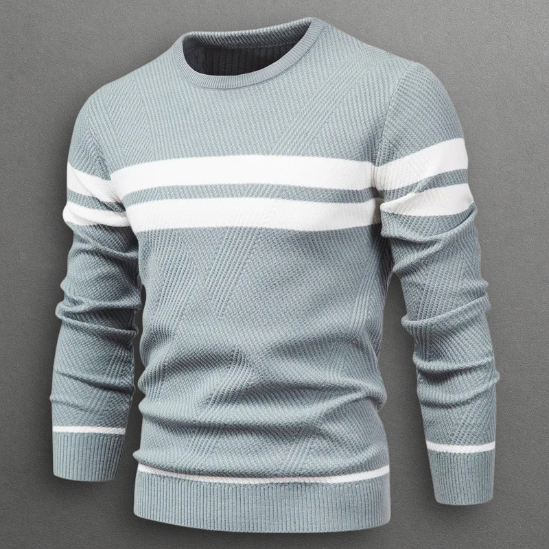 Pull homme rayé en coton à col rond pour l’automne