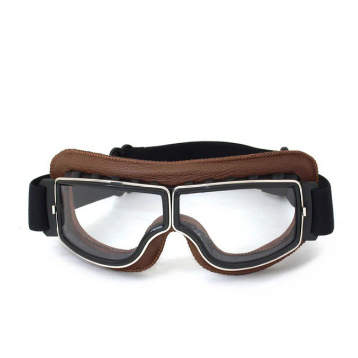 Luke - Lunettes de moto élégantes en cuir végétal vintage pour l'automne, pour elle et lui