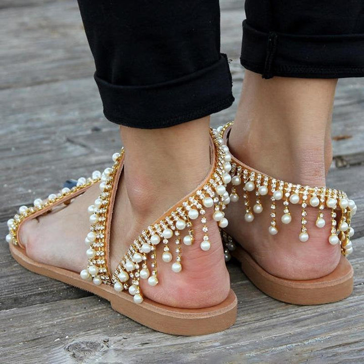 Bree - Sandales d'été élégantes avec de belles perles d'art pour femmes
