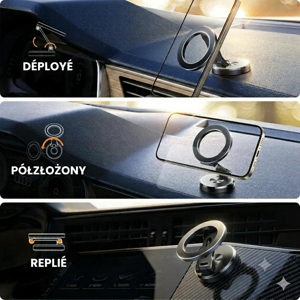 Support magnétique de voiture pour téléphone, pliant et robuste, pour la navigation et une conduite sûre