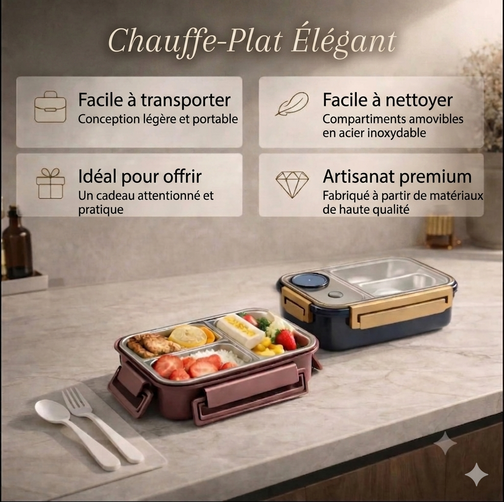 Boîte à repas en acier inoxydable à 3 compartiments, étanche et isotherme, pour le travail et l'école