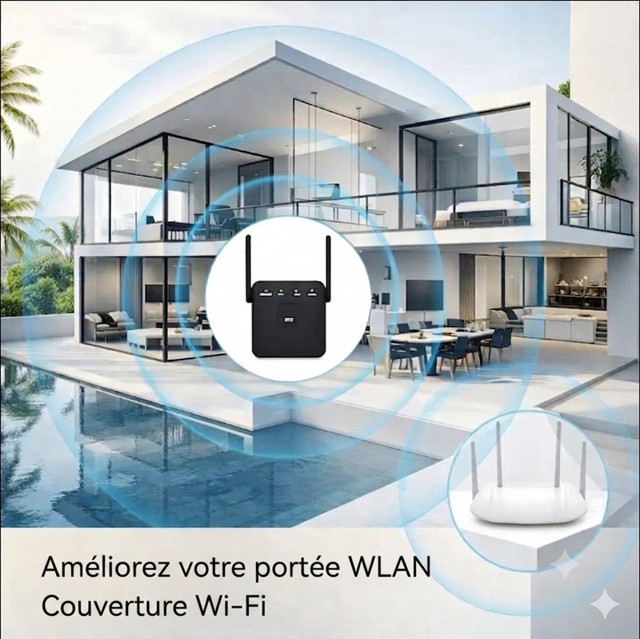 Amplificatore WiFi 300 Mbps 2,4 GHz per casa e ufficio, portata di 50 m, router e ripetitore AP
