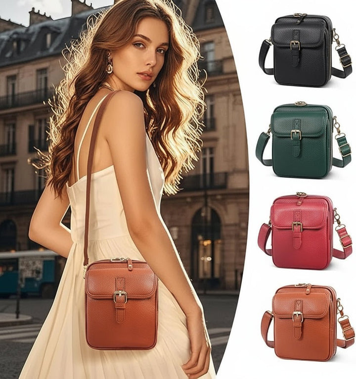 Sac bandoulière en cuir compact antivol avec fermetures éclair verrouillables, utilisation quotidienne, été 2026