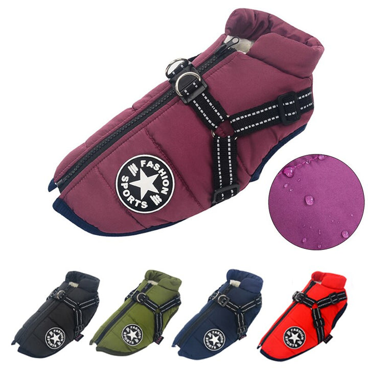 Cappotto per cani in pile impermeabile con pettorina riflettente per l’autunno