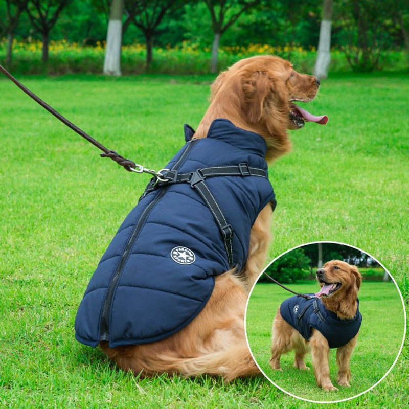 Cappotto per cani in pile impermeabile con pettorina riflettente per l’autunno