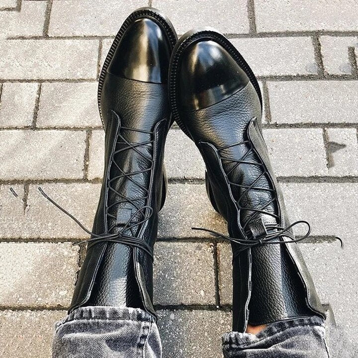 Bottes hautes en cuir pour femmes, classiques et élégantes, pour l’automne