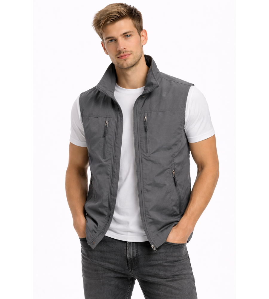 Gilet homme de plein air en polyester, léger et respirant, été 2026