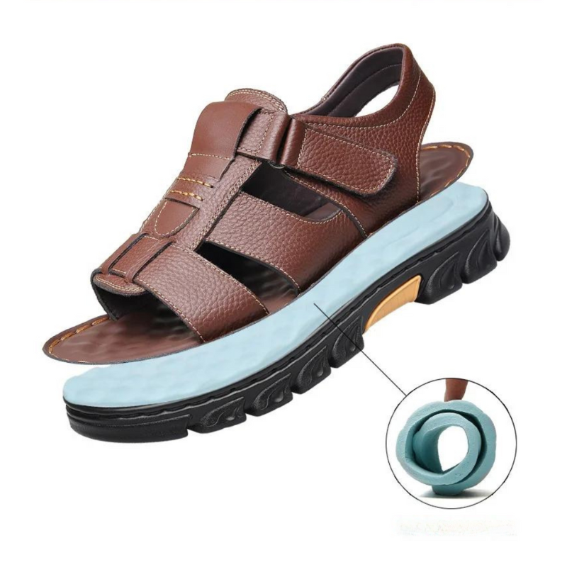 Sandales en cuir pour homme avec semelle intérieure profilée et amortissante et sangle réglable