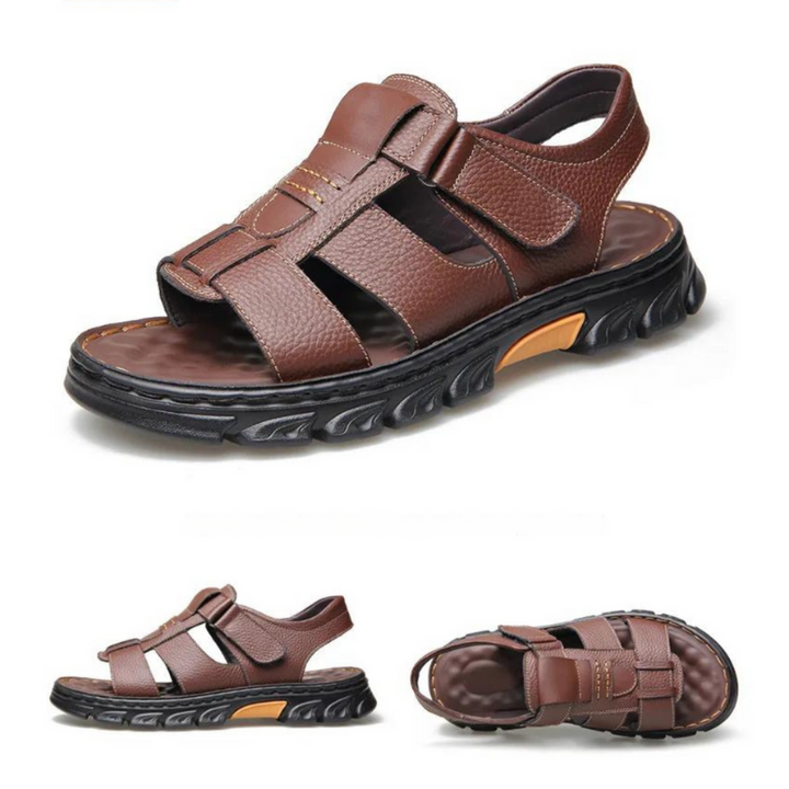 Sandales en cuir pour homme avec semelle intérieure profilée et amortissante et sangle réglable