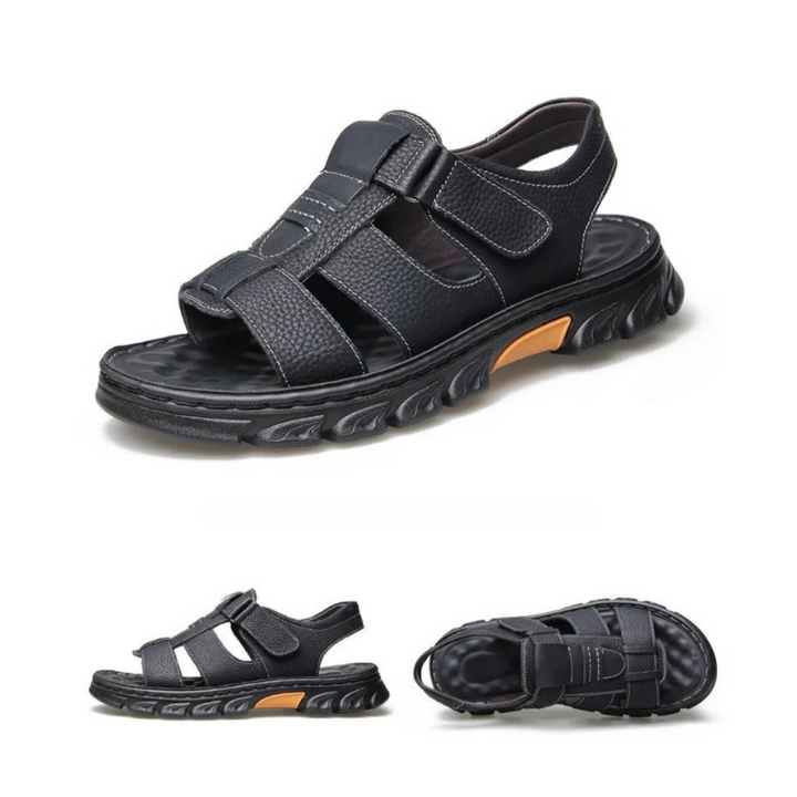 Sandales en cuir pour homme avec semelle intérieure profilée et amortissante et sangle réglable