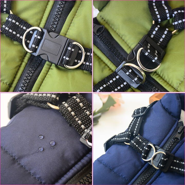 Cappotto per cani in pile impermeabile con pettorina riflettente per l’autunno