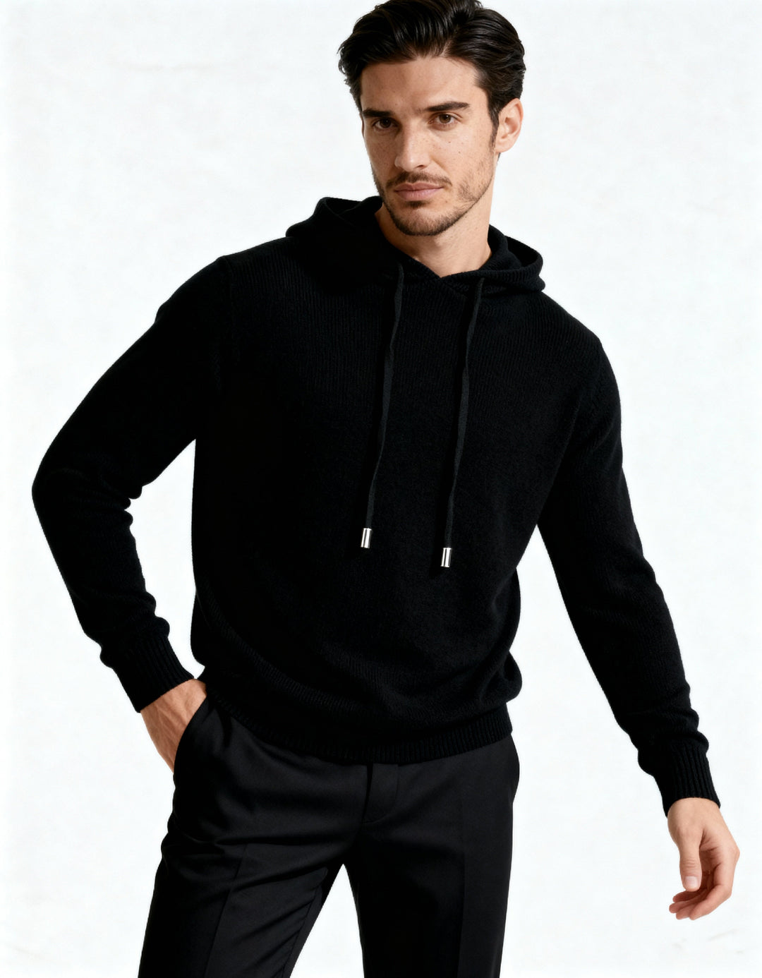 Men's cashmere hooded sweater, elegant autumn sweatshirt