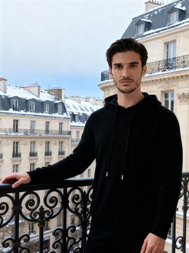 Men's cashmere hooded sweater, elegant autumn sweatshirt