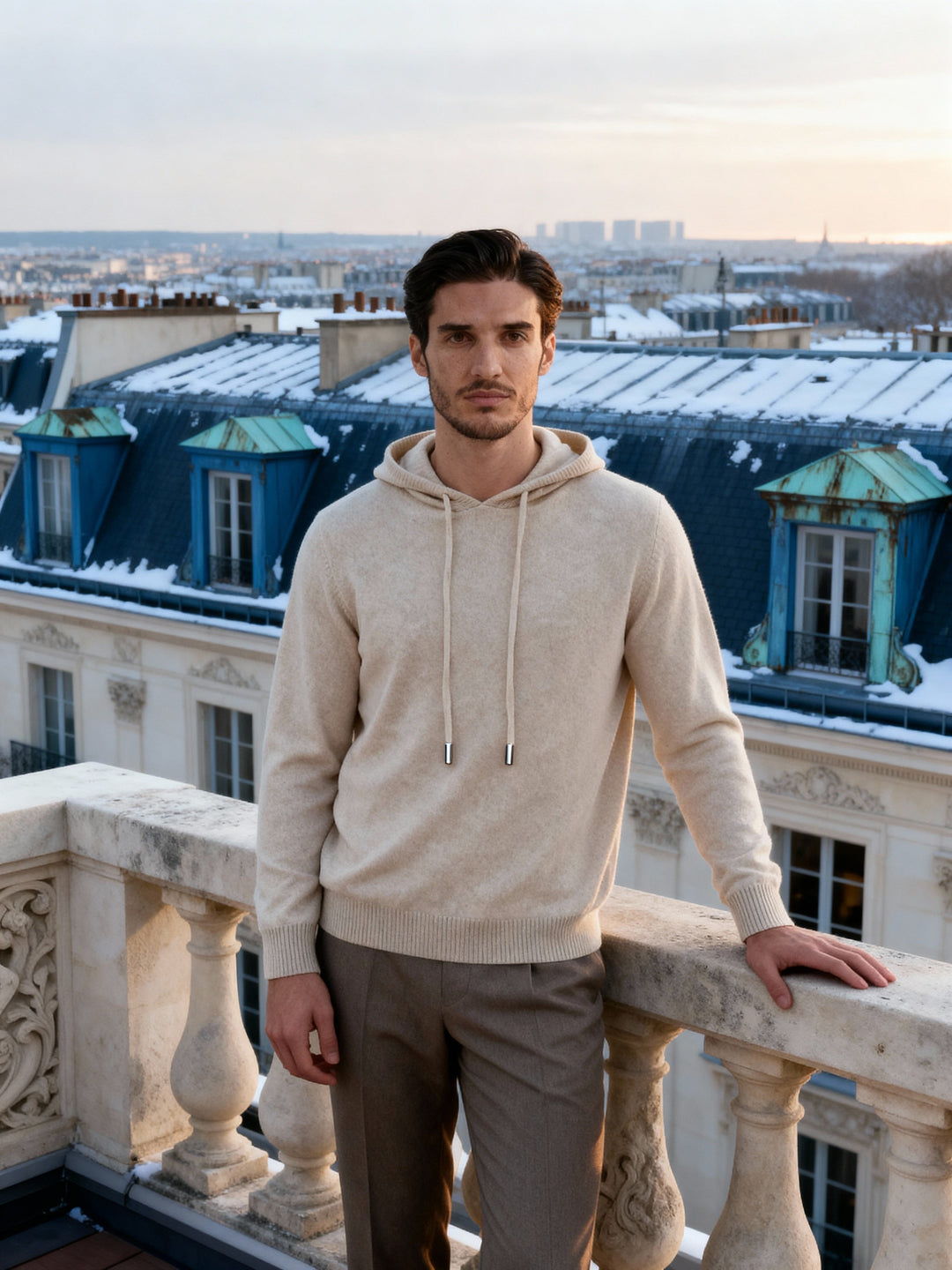 Men's cashmere hooded sweater, elegant autumn sweatshirt
