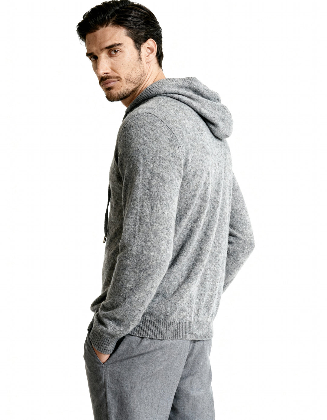 Men's cashmere hooded sweater, elegant autumn sweatshirt