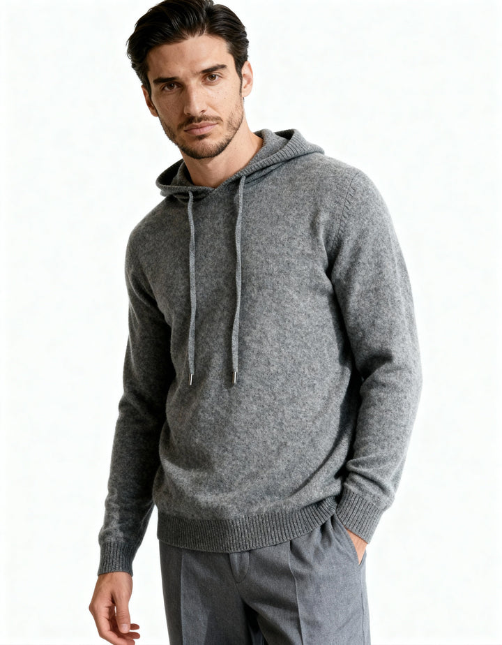 Men's cashmere hooded sweater, elegant autumn sweatshirt