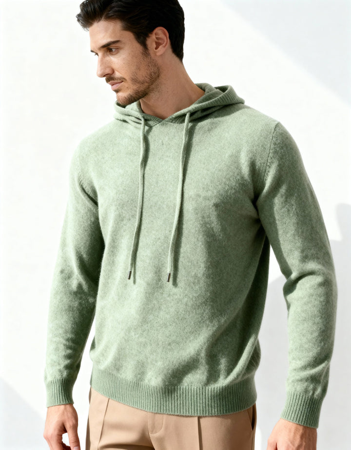 Men's cashmere hooded sweater, elegant autumn sweatshirt
