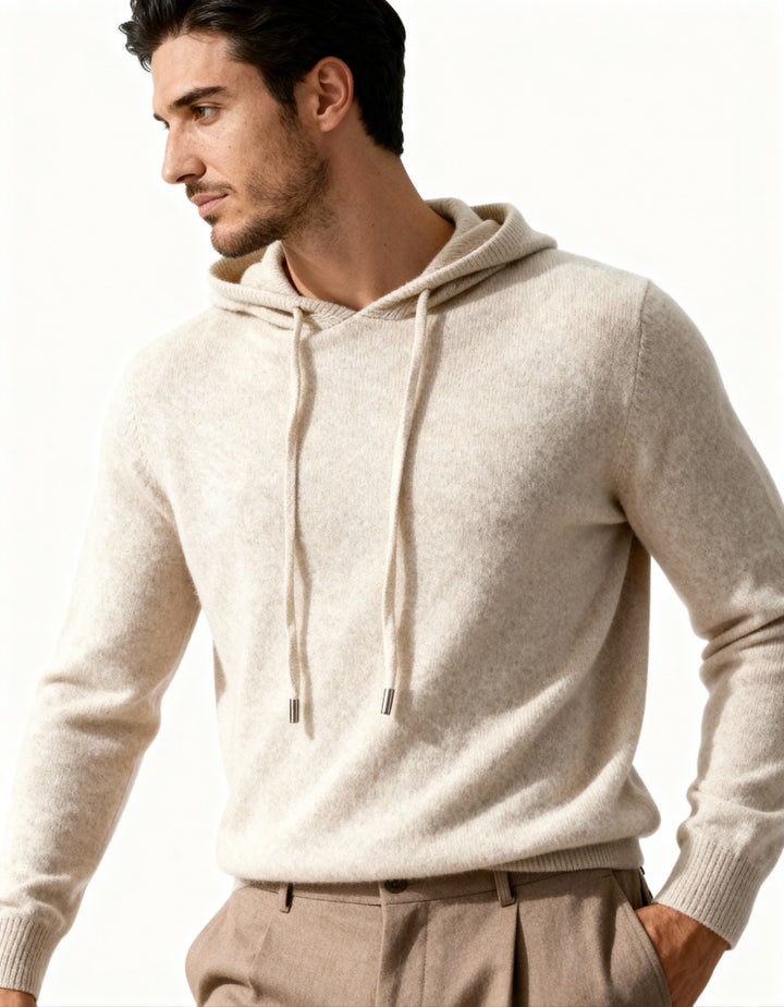 Men's cashmere hooded sweater, elegant autumn sweatshirt