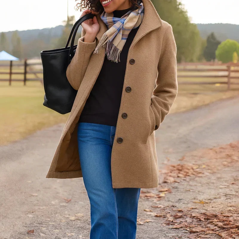 Manteau féminin en mélange de laine pour l'automne, élégant, coupe classique, pour les jours froids