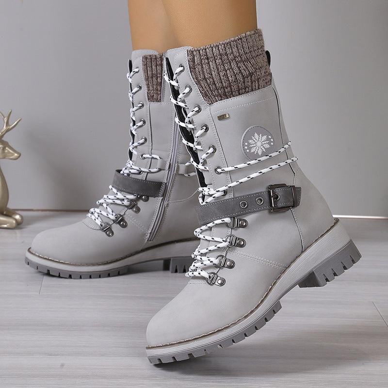 Cizme de iarnă pentru femei, din piele, impermeabile și antiderapante, cu căptușeală călduroasă, pentru toamnă