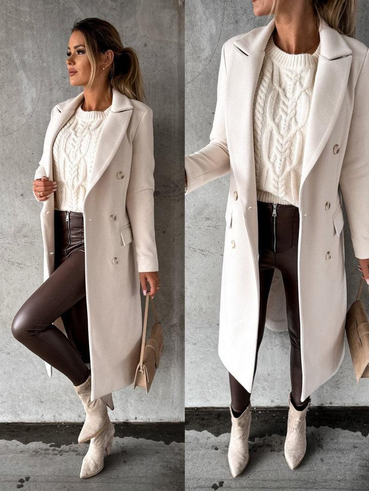 Cappotto lungo da donna in misto lana, dal taglio elegante e aderente, per l’autunno