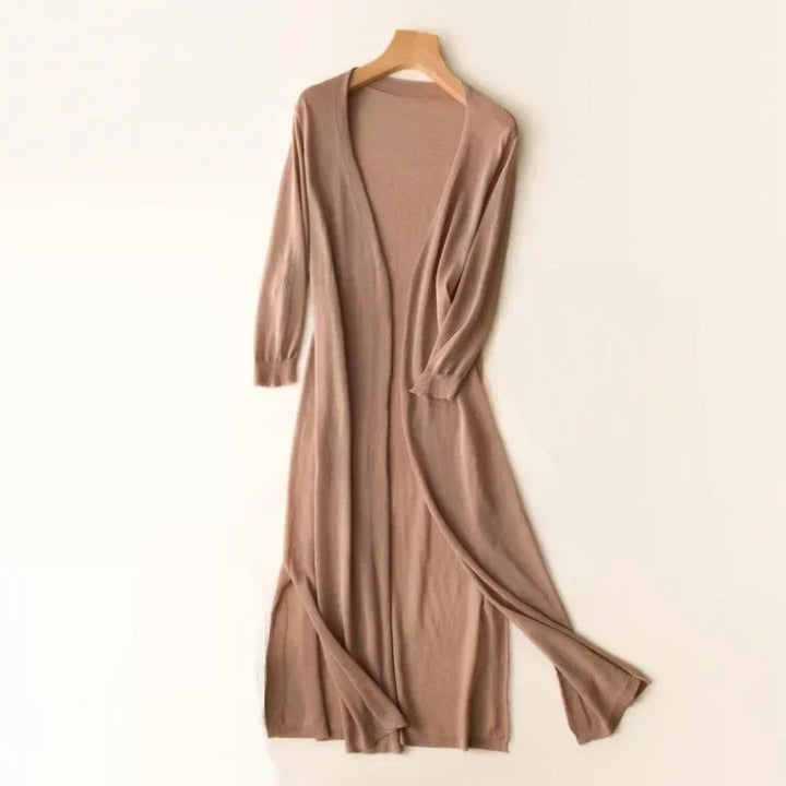 Cárdigan largo de punto para mujer, con mangas tres cuartos y parte delantera abierta, para otoño.