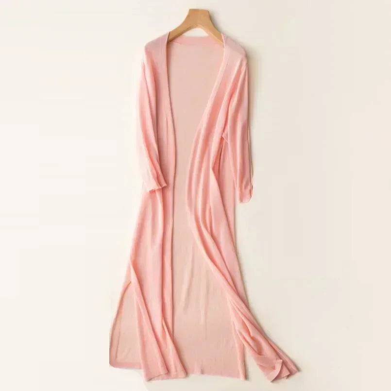 Cárdigan largo de punto para mujer, con mangas tres cuartos y parte delantera abierta, para otoño.