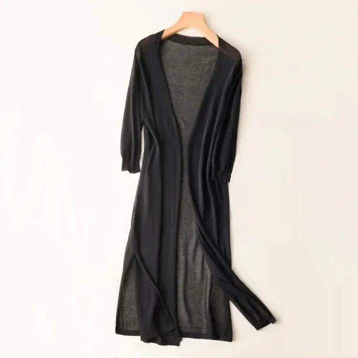 Cárdigan largo de punto para mujer, con mangas tres cuartos y parte delantera abierta, para otoño.
