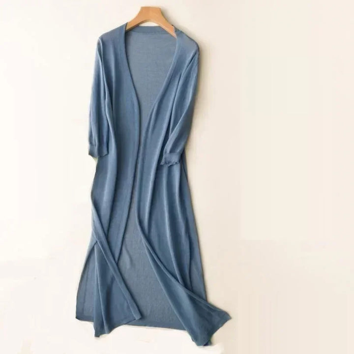 Cárdigan largo de punto para mujer, con mangas tres cuartos y parte delantera abierta, para otoño.