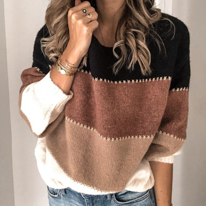 Pull en cachemire femme chaud à rayures color-block pour un confort élégant en hiver