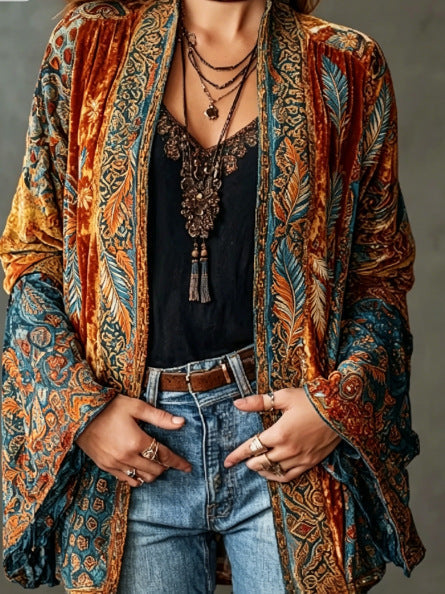 Veste bohème en velours pour femme cet automne, blazer élégant pour les jours froids