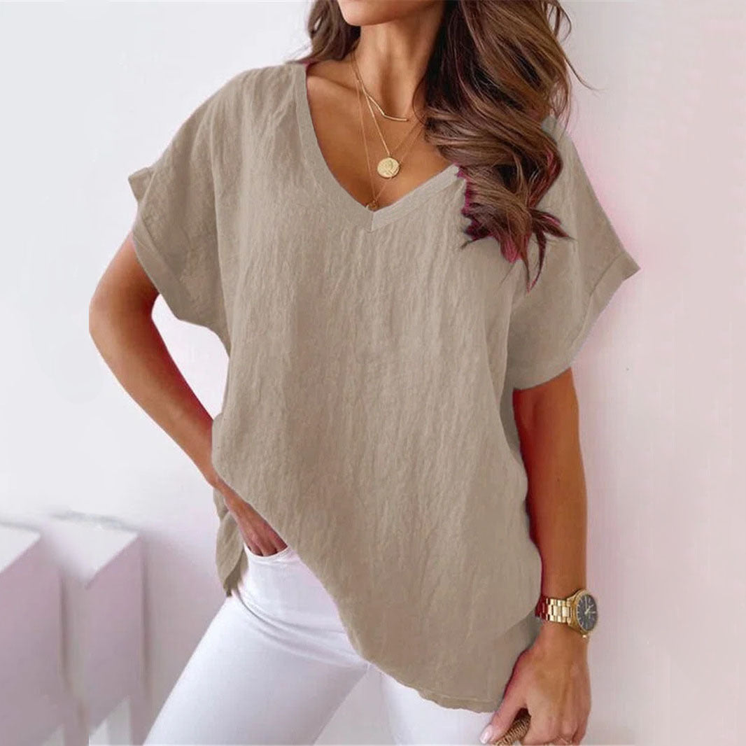 Lucy - Elegant and Comfortable Short-Sleeve V-Neck T-Shirt for Women