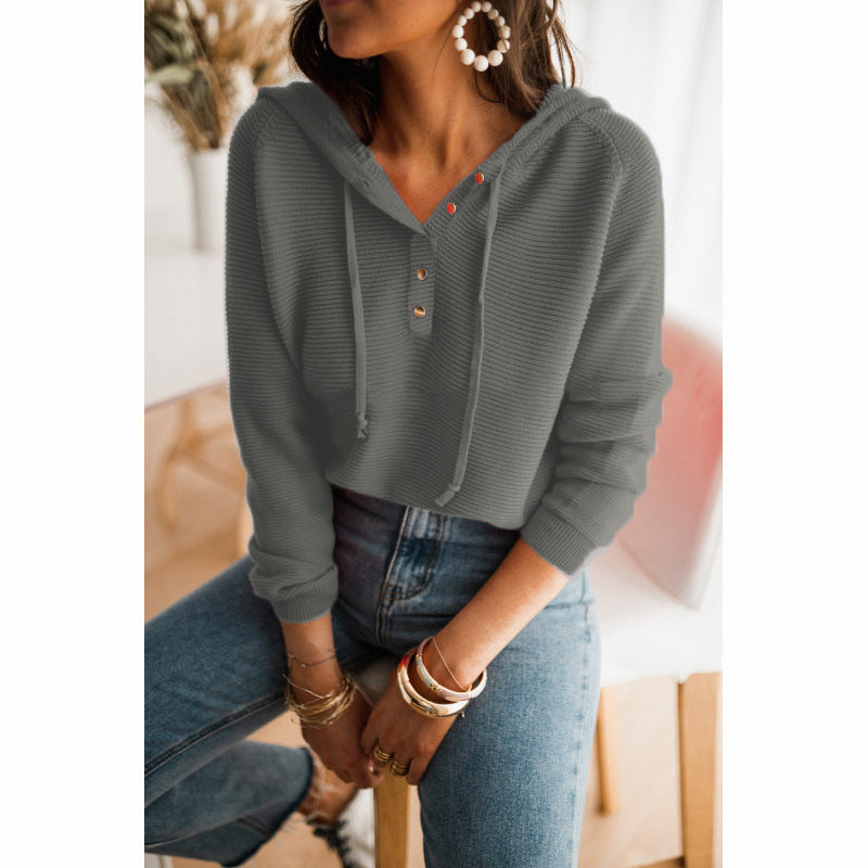 Felpa con cappuccio da donna in maglia per autunno e inverno, vestibilità ampia e casual