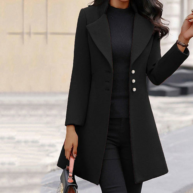 Manteau pour femme en mélange de laine pour l'automne, coupe élégante et classique pour les jours froids