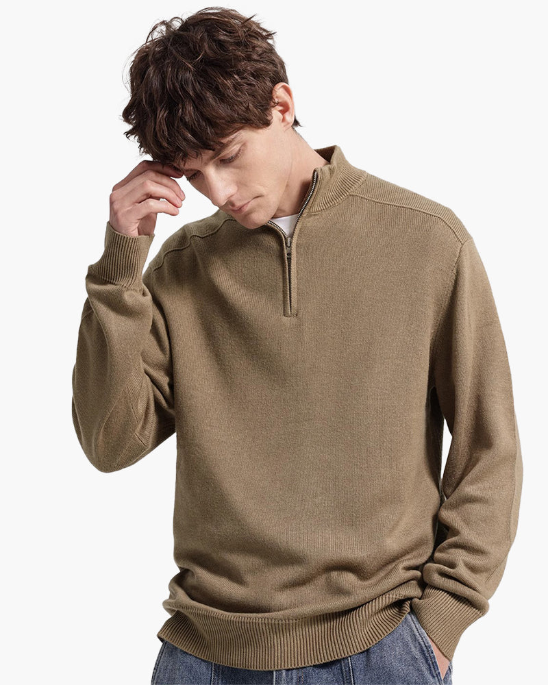 Pull homme en laine mérinos à col zippé, élégant pour l’automne