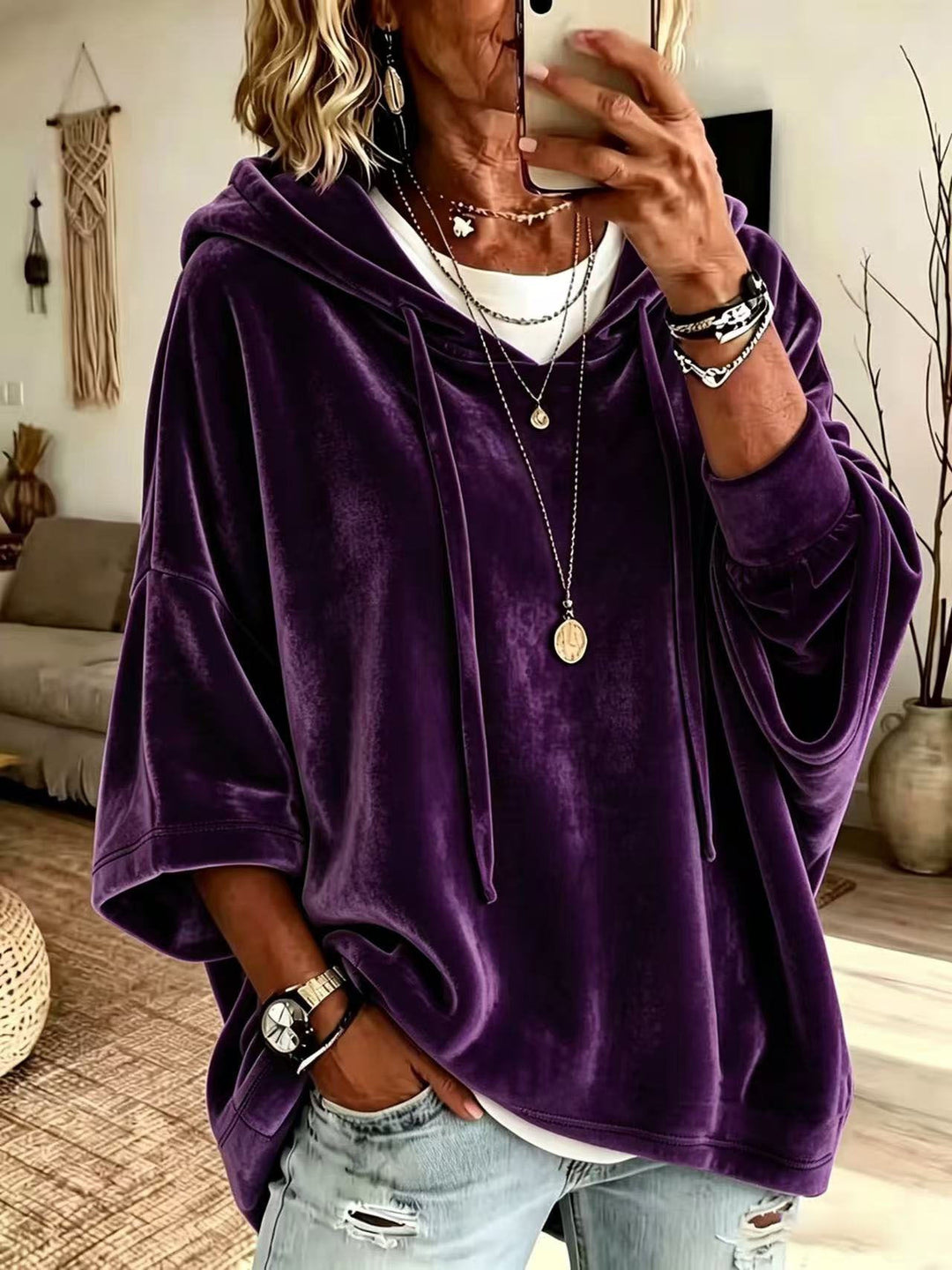Sweat à capuche oversize pour femme, automne, idéal pour les looks du quotidien et les tenues en couches